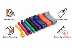 Custom private label resistance bands with color, logo, packaging, and specification options
