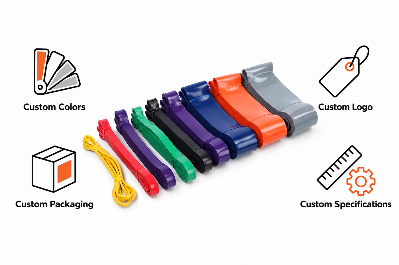 Custom colors, logo, packaging and specifications for resistance bands
