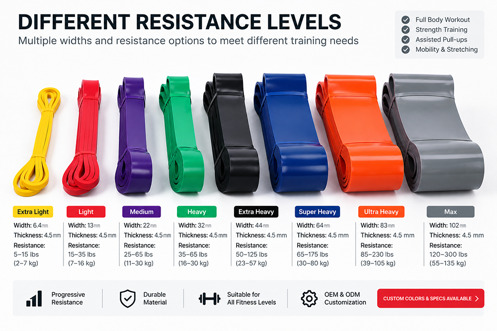 Power resistance bands with different resistance levels